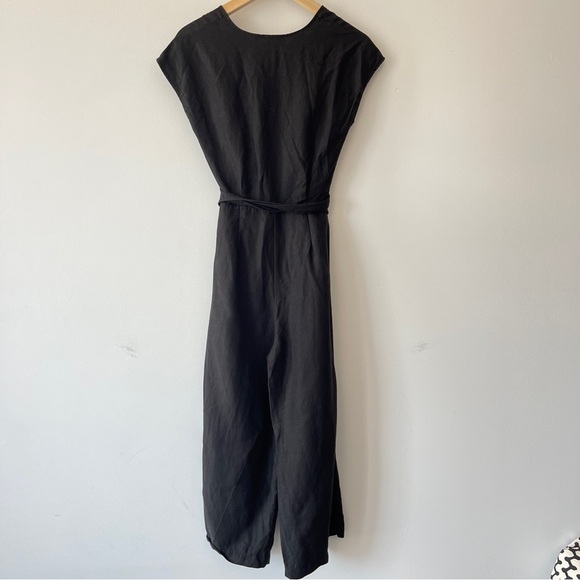 Aritzia Black Sleeveless Jumpsuit linen wide leg wrap top office casual neutral - Picture 5 of 13